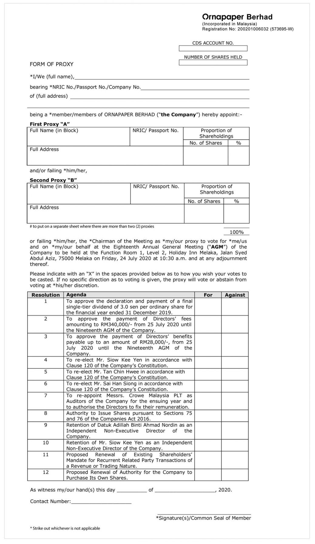 Proxy Form – Ornapaper