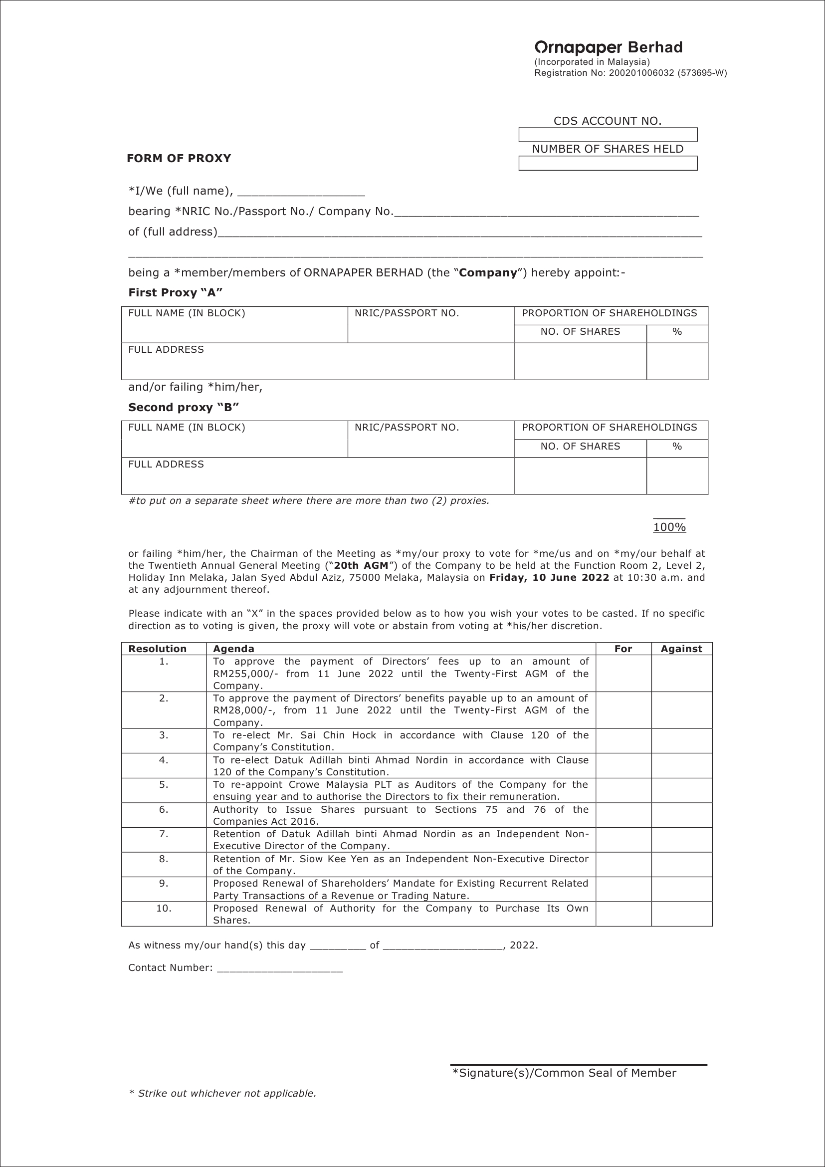 Proxy Form – Ornapaper